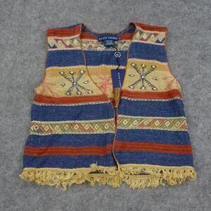 Ralph Lauren Sweater Vest‎ Womens Extra Small Beacon Southwest Linen Cotton E